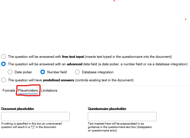 Number field placeholder